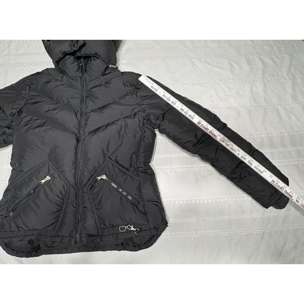 J Crew Women's Down Filled Black Puffer Jacket Coat Hood Zip Pockets Medium - Picture 10 of 12